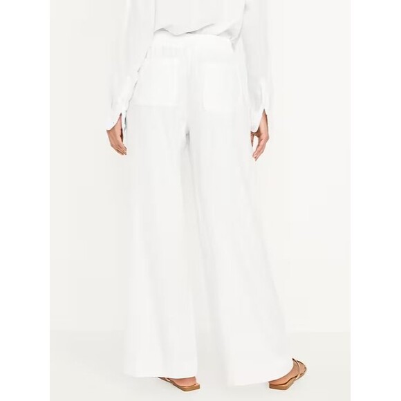 Old Navy Linen Blend Wide Leg Pants Womens L White Pull On Beach Vacation NEW - Picture 3 of 12